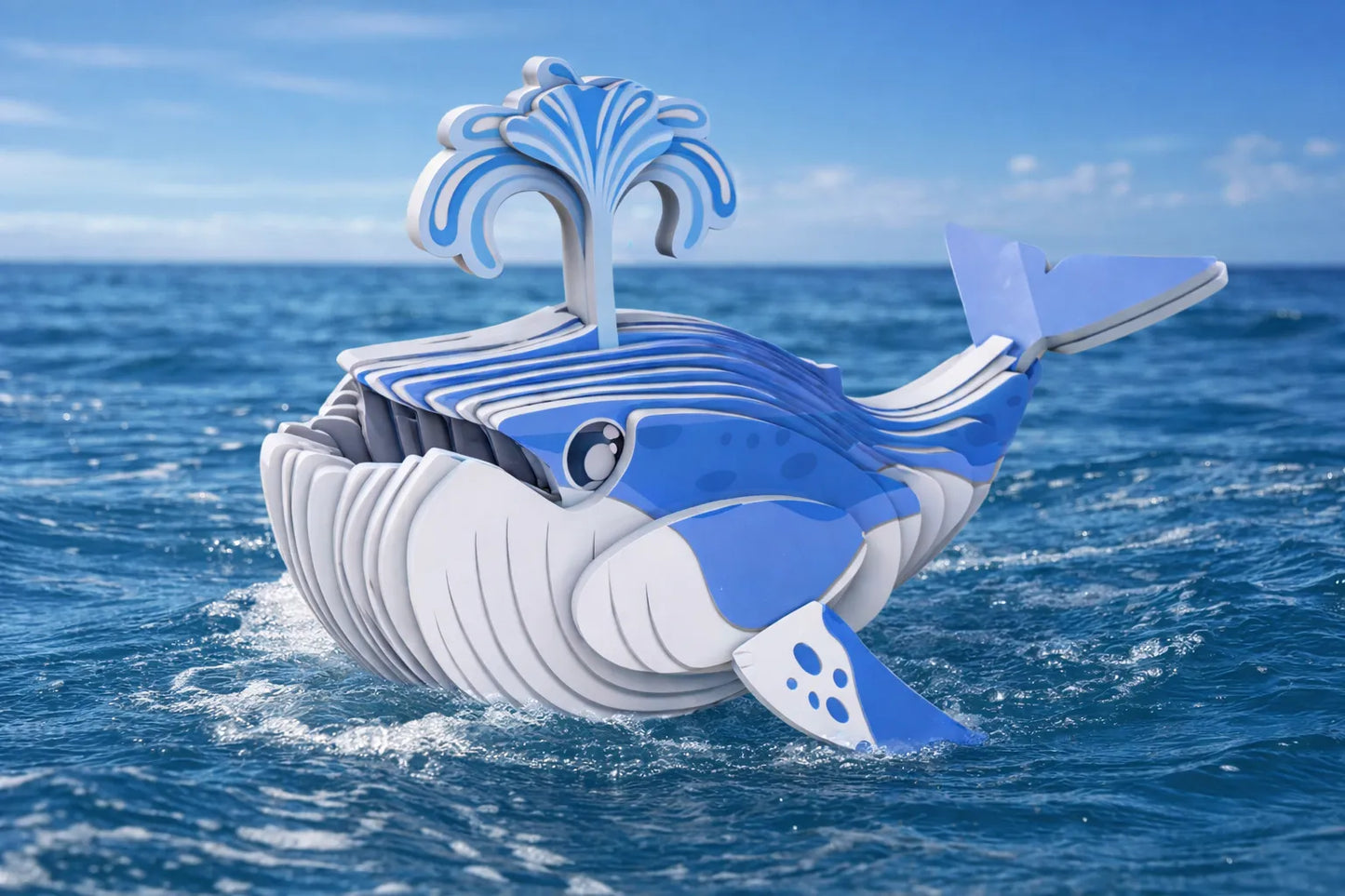 Maquette en bois - Baleine bleue colorée