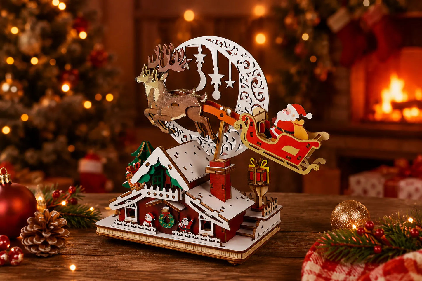 Maquette en bois - Boite à musique maison du Père Noël