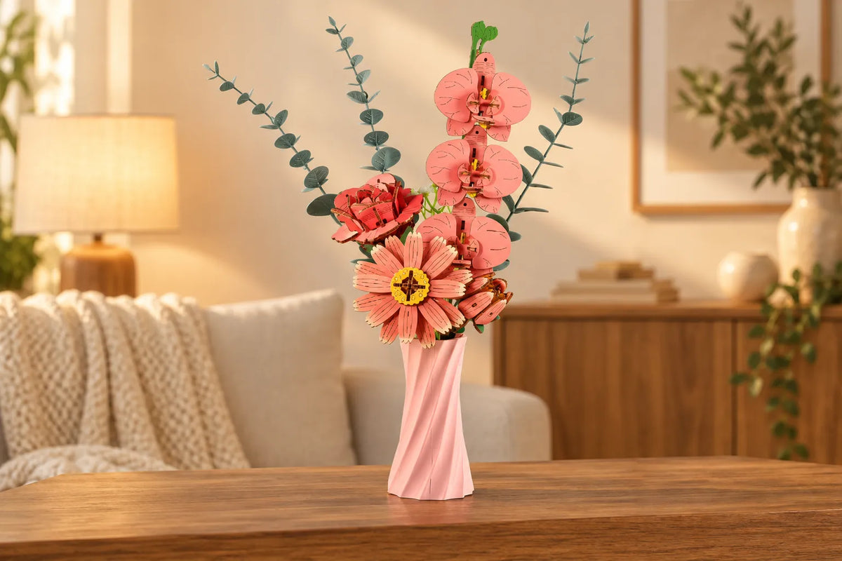 Maquette en bois - Bouquet de fleurs roses