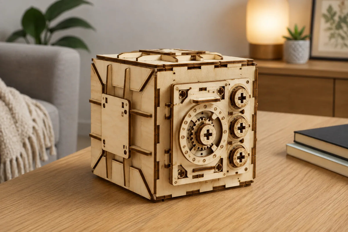 Maquette en bois - Coffre fort tirelire
