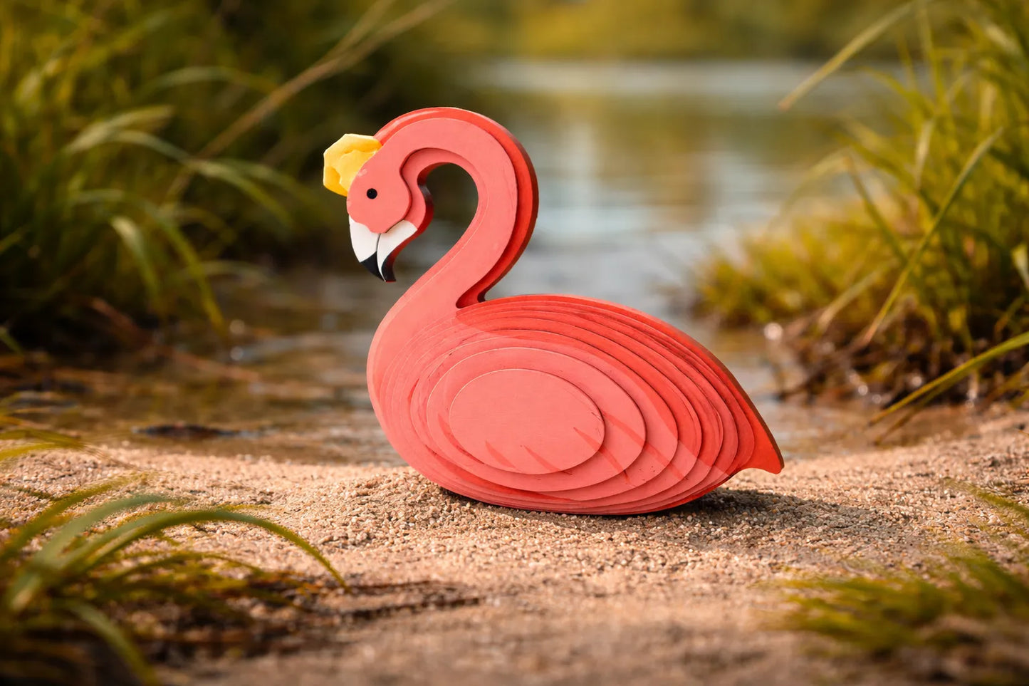 Maquette en bois - Cygne coloré rouge