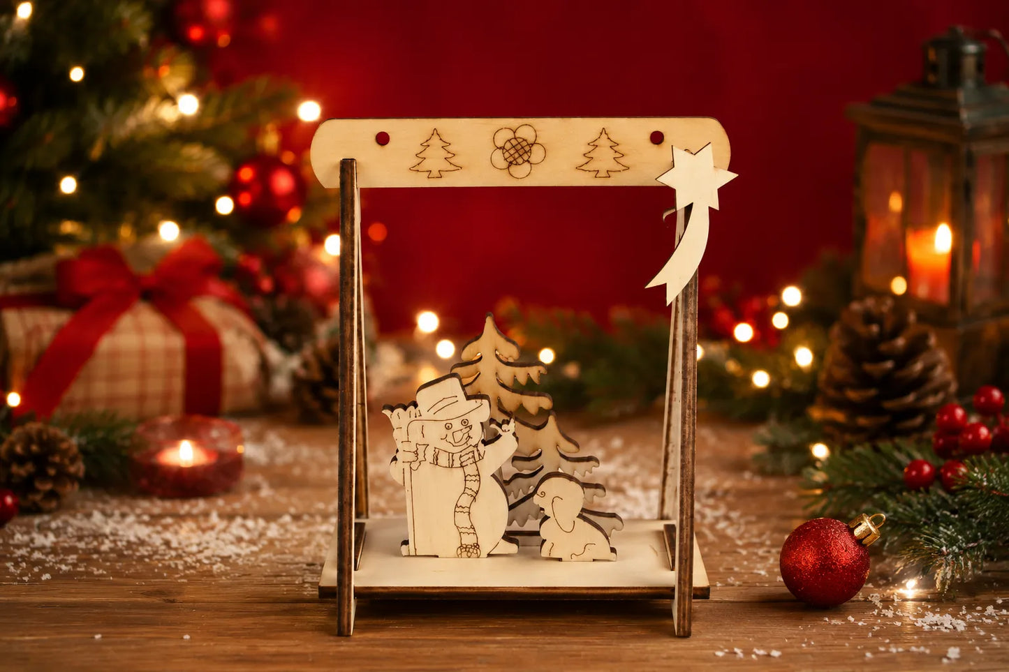Maquette en bois - Décoration de Noël bonhomme de neige x4