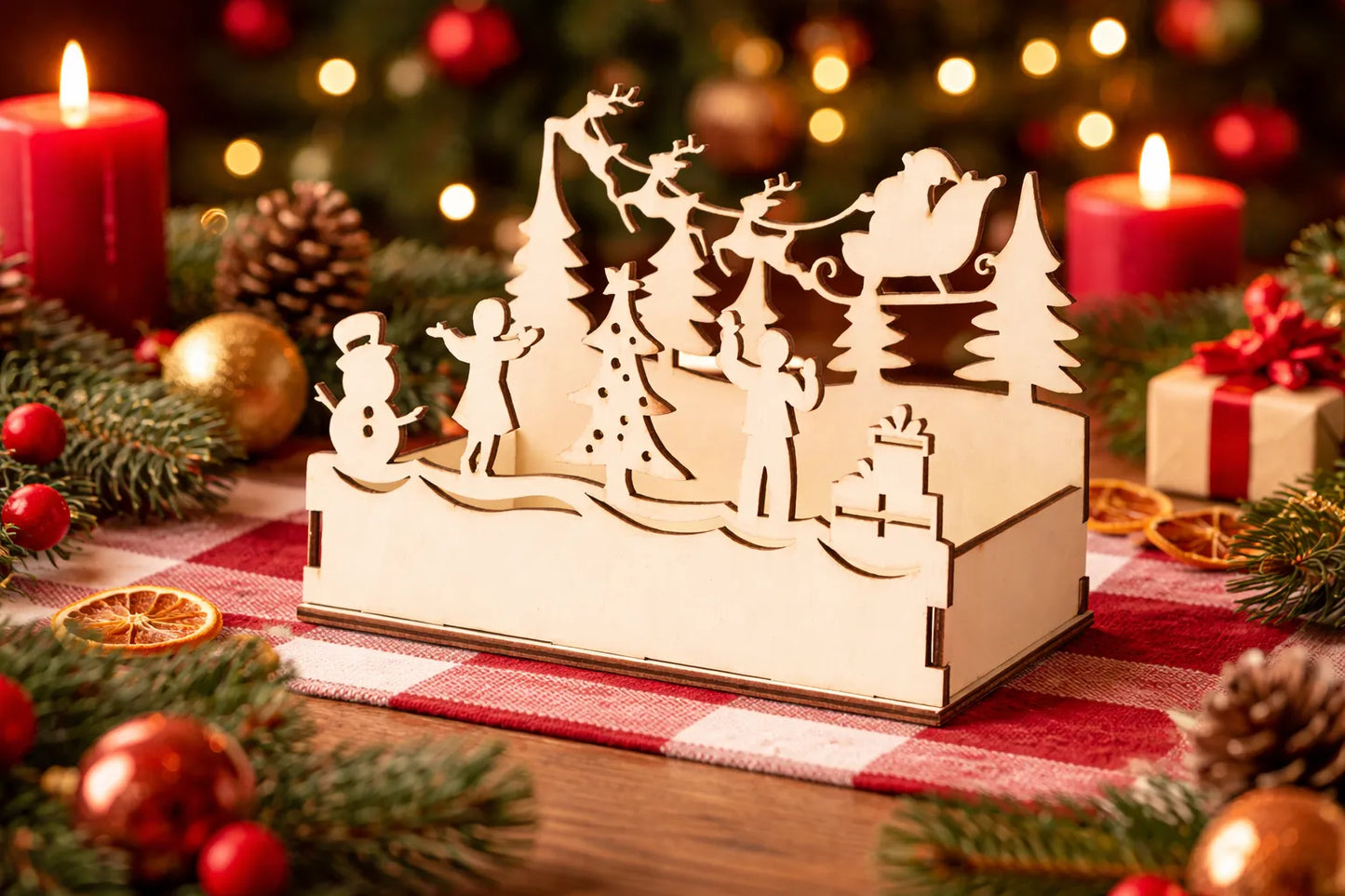 Maquette en bois - Décoration de Noël, bougeoir Père Noël