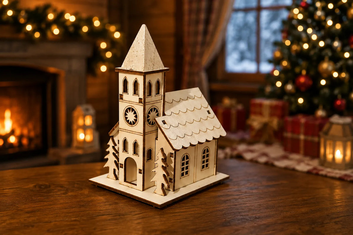 Maquette en bois - Décoration de Noël église de Noël