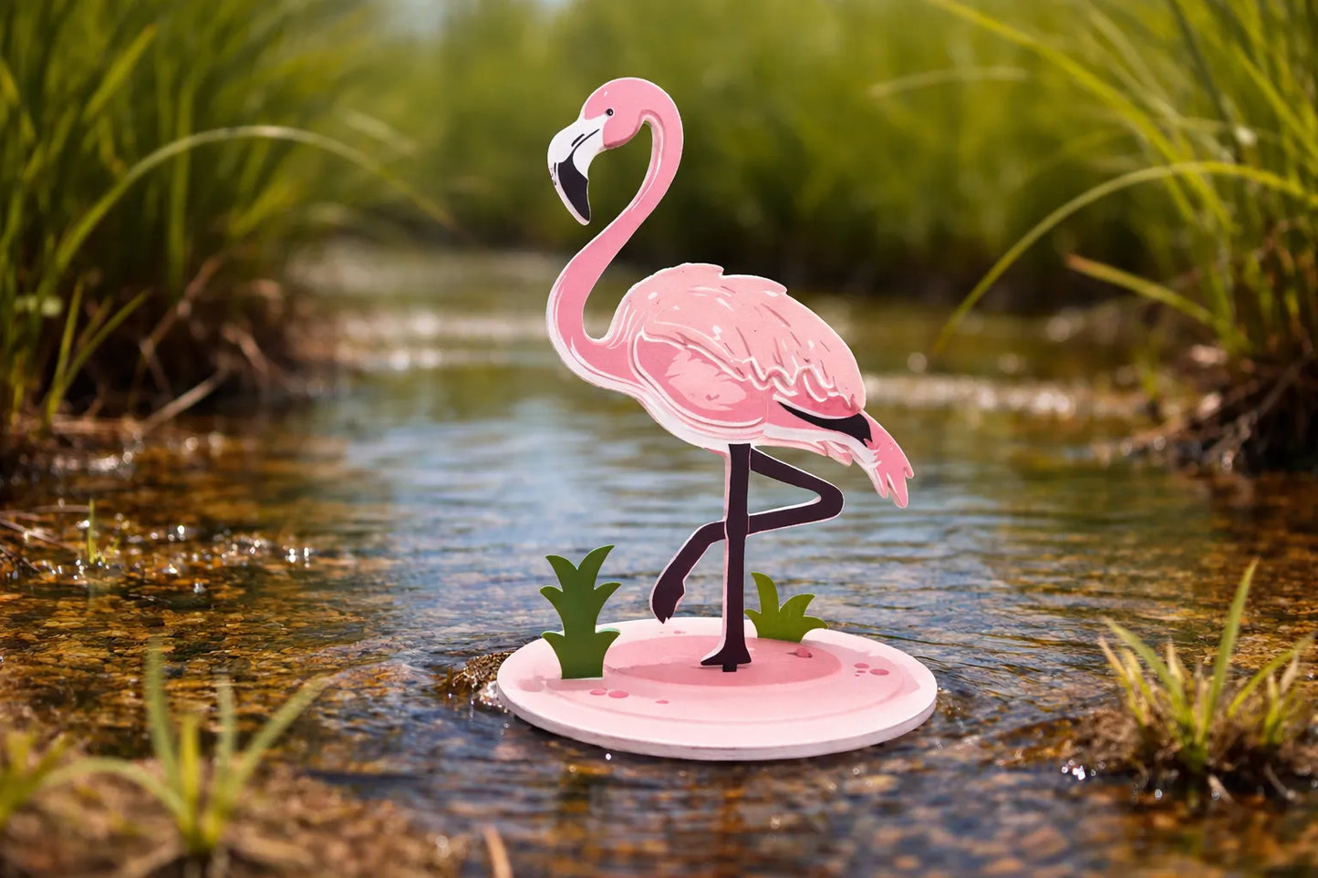 Maquette en bois - Flamant rose coloré