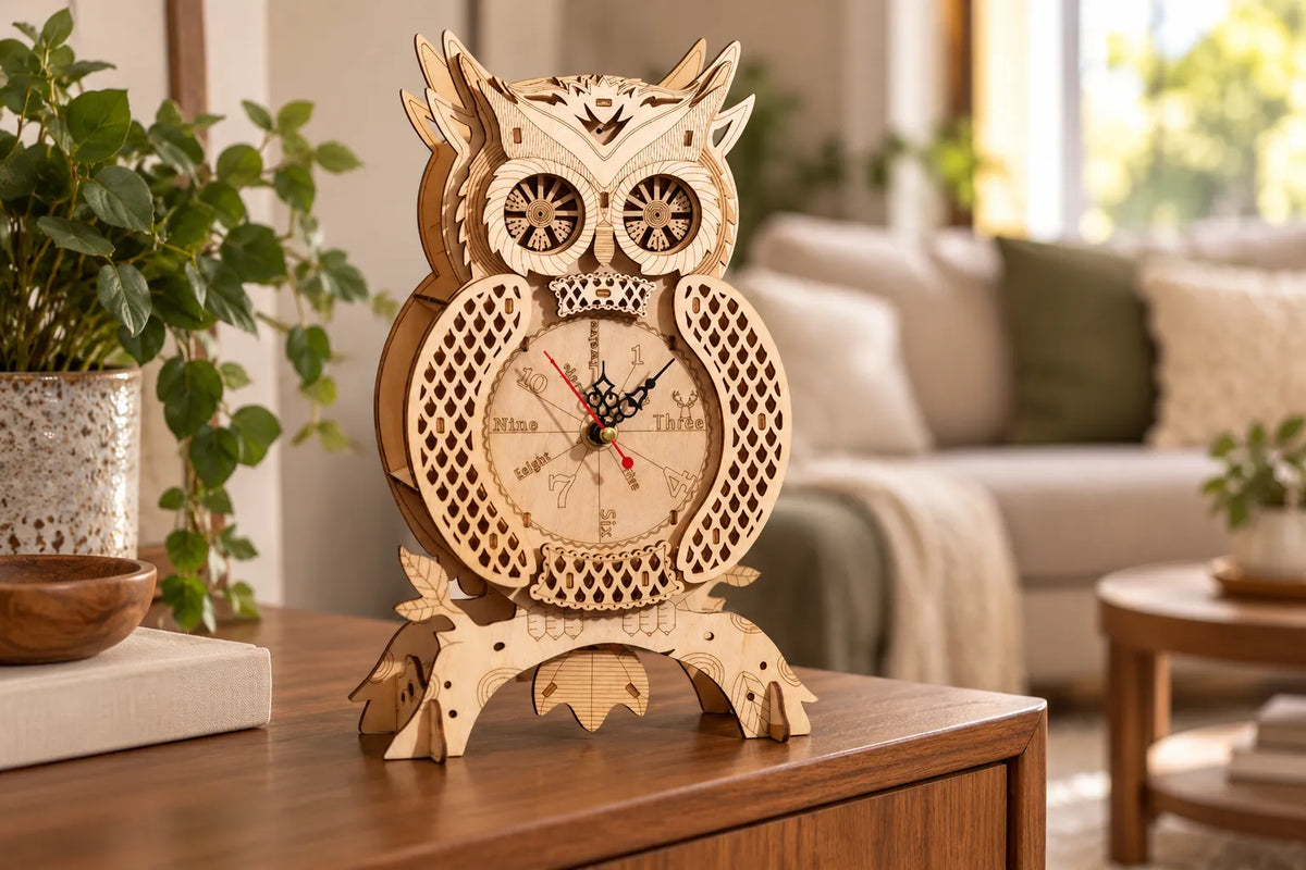Maquette en bois - Horloge hibou