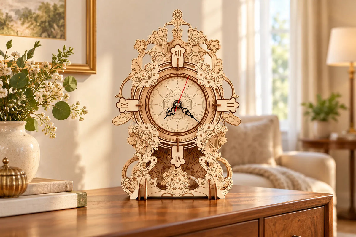 Maquette en bois - Lâhorloge aux ornements floraux