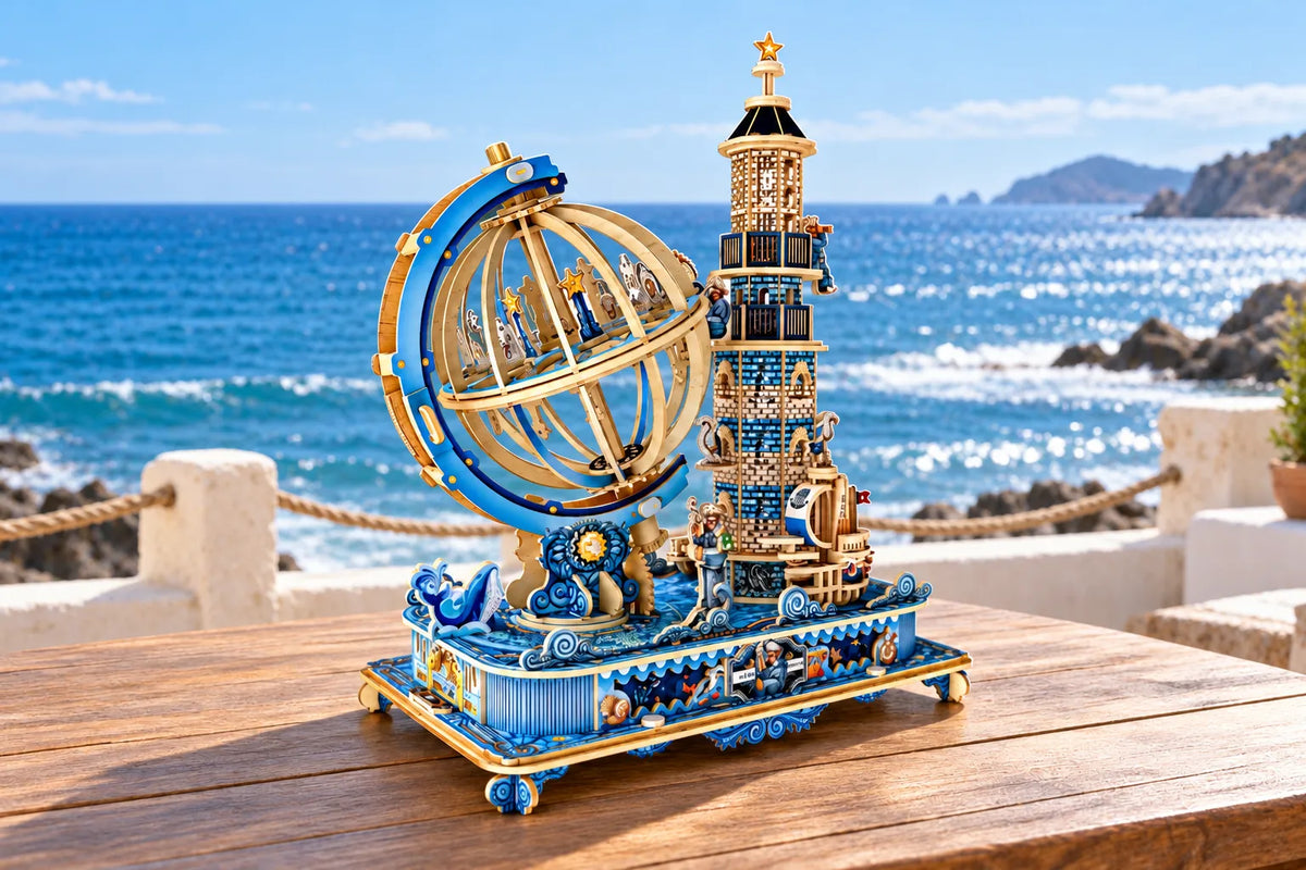 Maquette en bois - Le phare et le globe