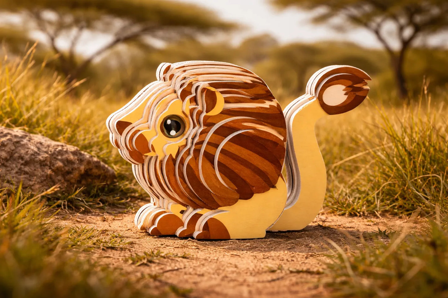 Maquette en bois - Lion coloré