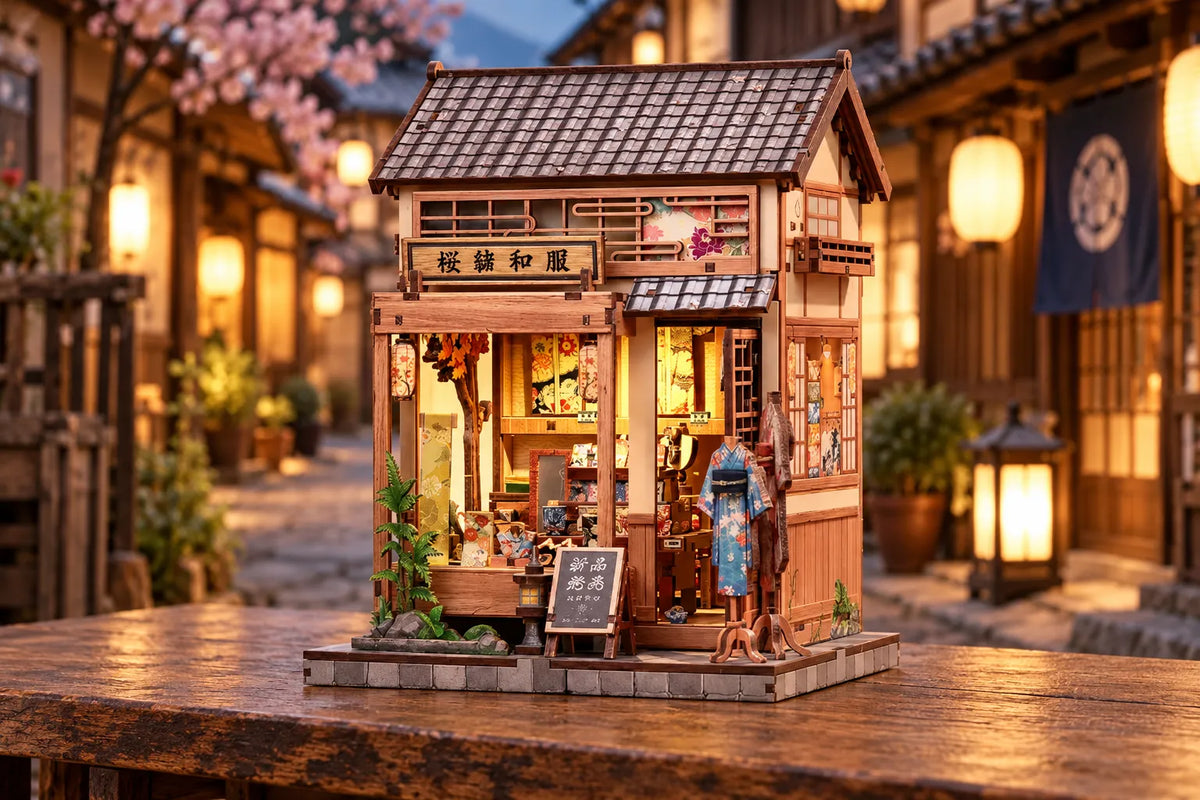 Maquette en bois - Maison à thème, la boutique de kimonos