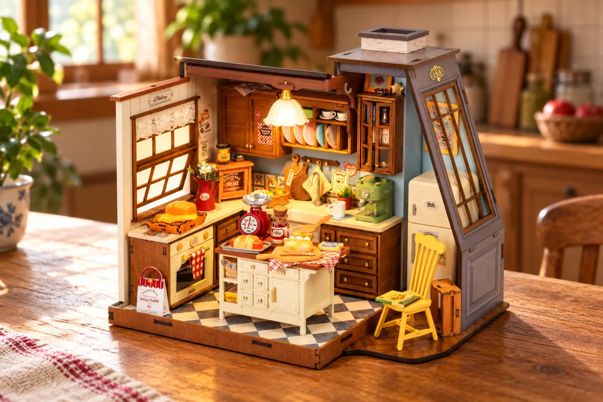 Maquette en bois - Maison à thème, la cuisine rétro