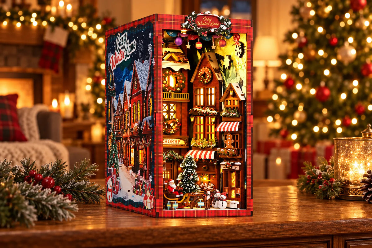 Maquette en bois - Serre-livres, la rue de Noël