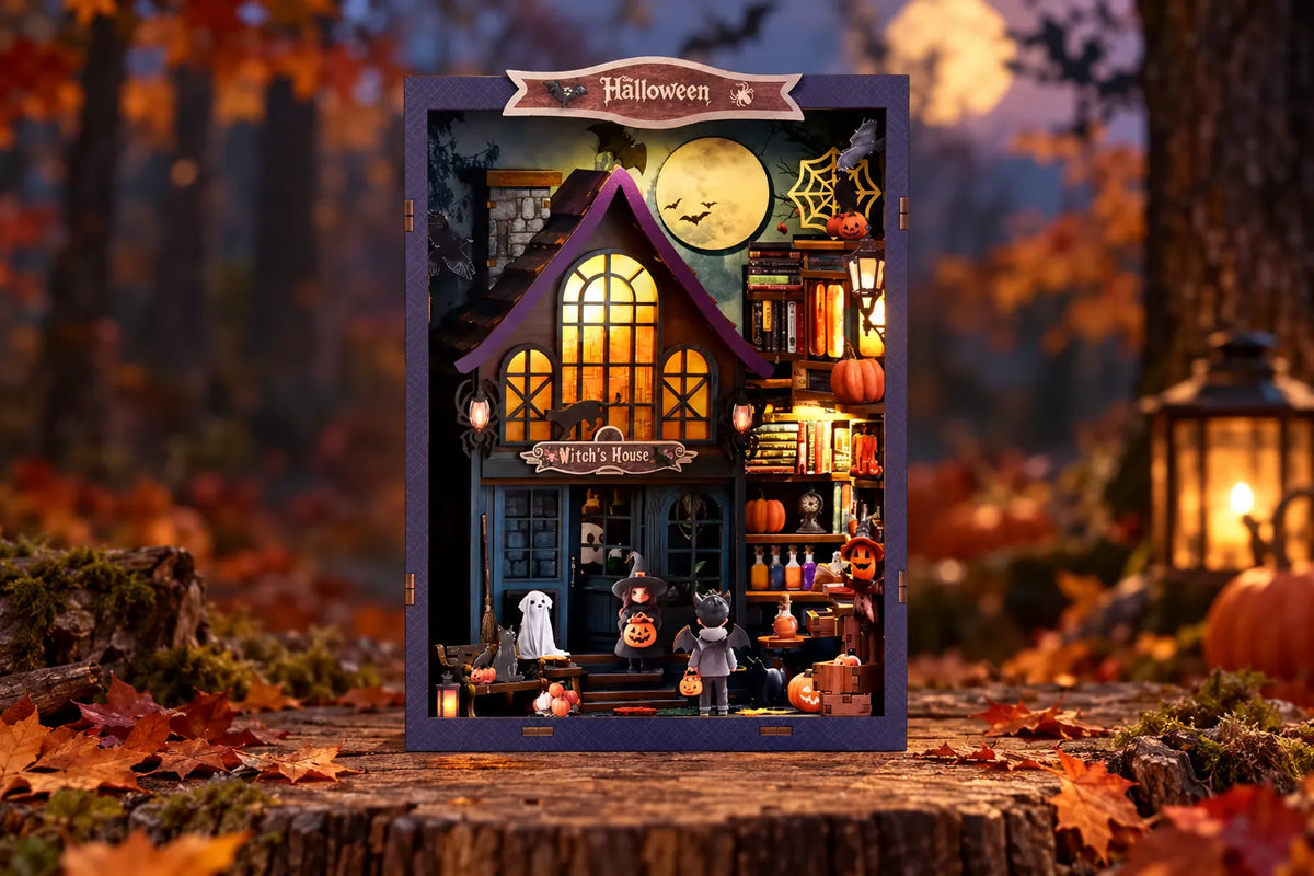 Maquette en bois - Serre-livres, maison de sorcière