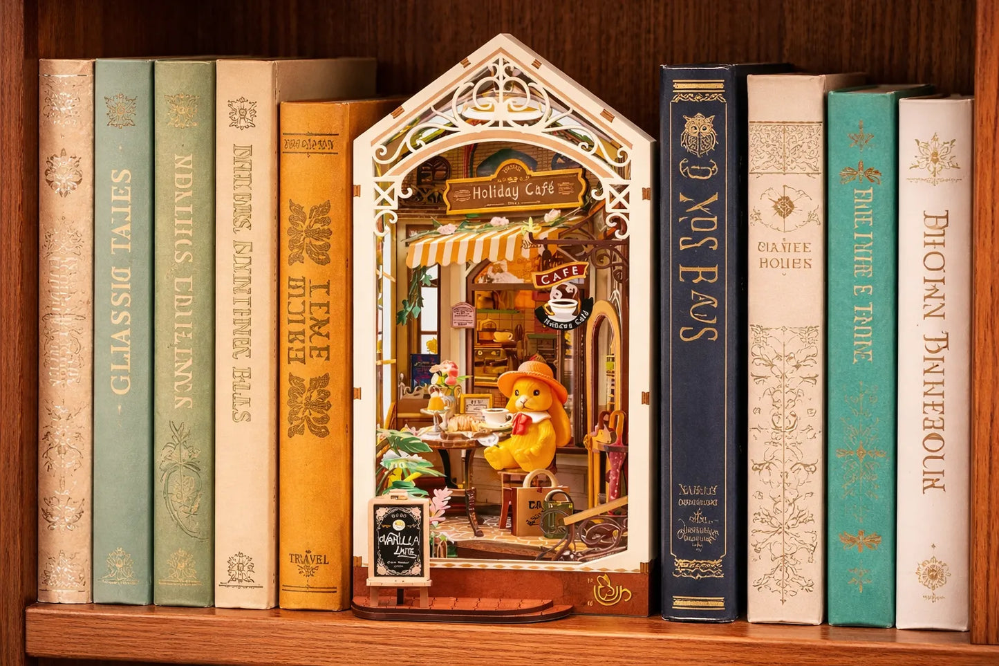Maquette en bois - Serre-livres, petit café charmant