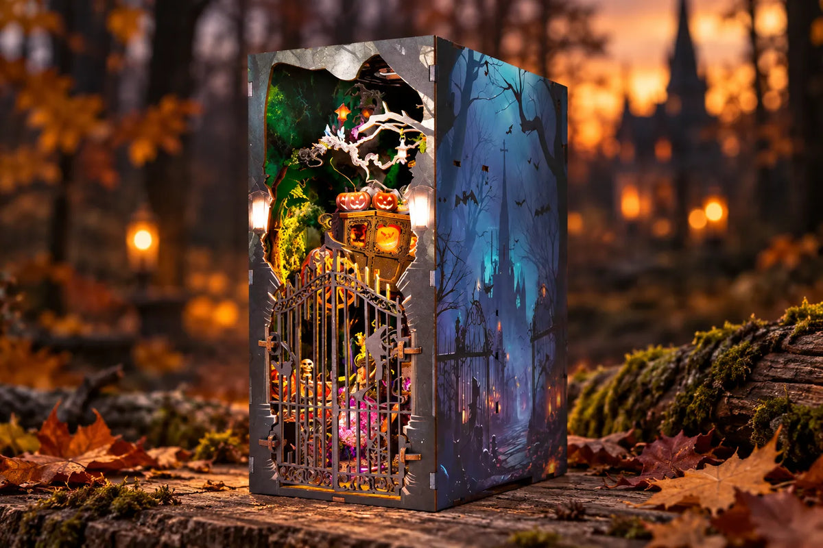 Maquette en bois - Serre-livres, portail dâHalloween