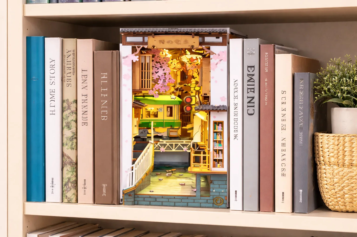 Maquette en bois - Serre-livres, train sous les cerisiers
