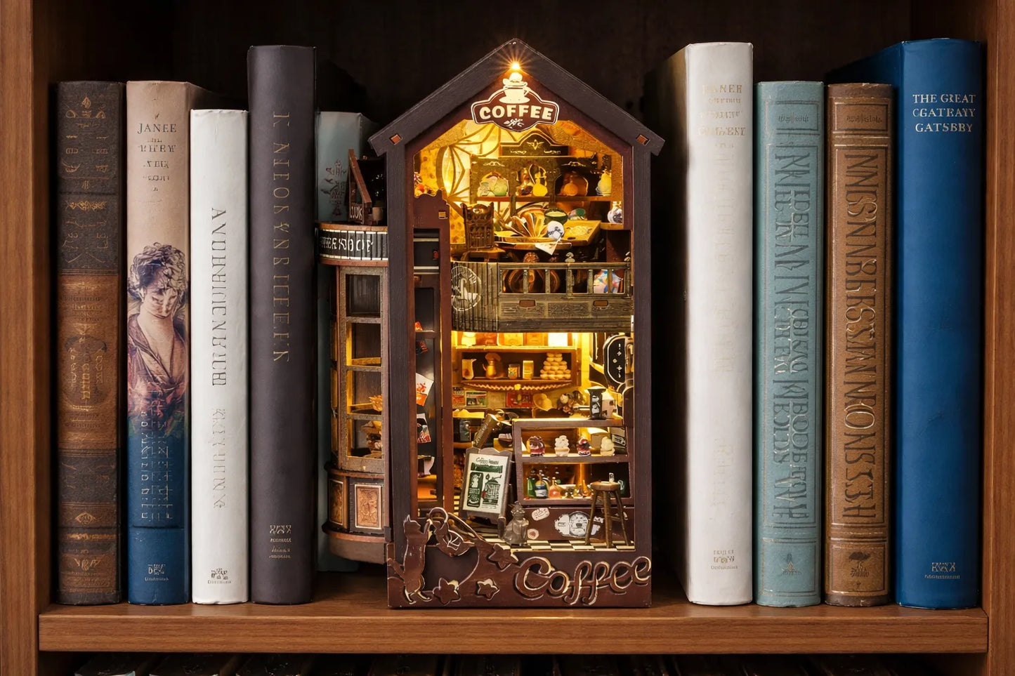 Maquette en bois - Serre-livres, vieux café
