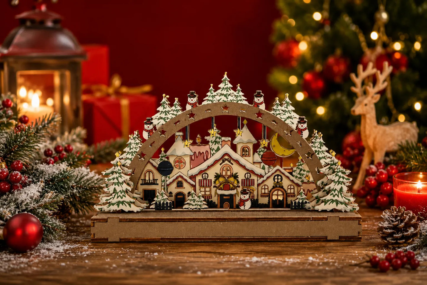 Maquette en bois - Ville à Noël