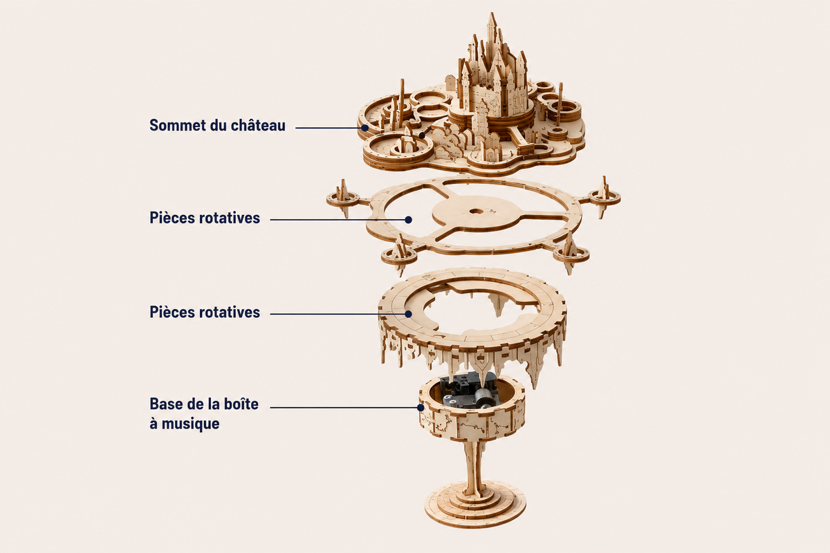 Maquette en bois - Boite à musique château dans le ciel
