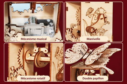 Maquette en bois - Boîte à musique et papillon