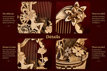 Maquette en bois - Boite à musique fée et sa harpe