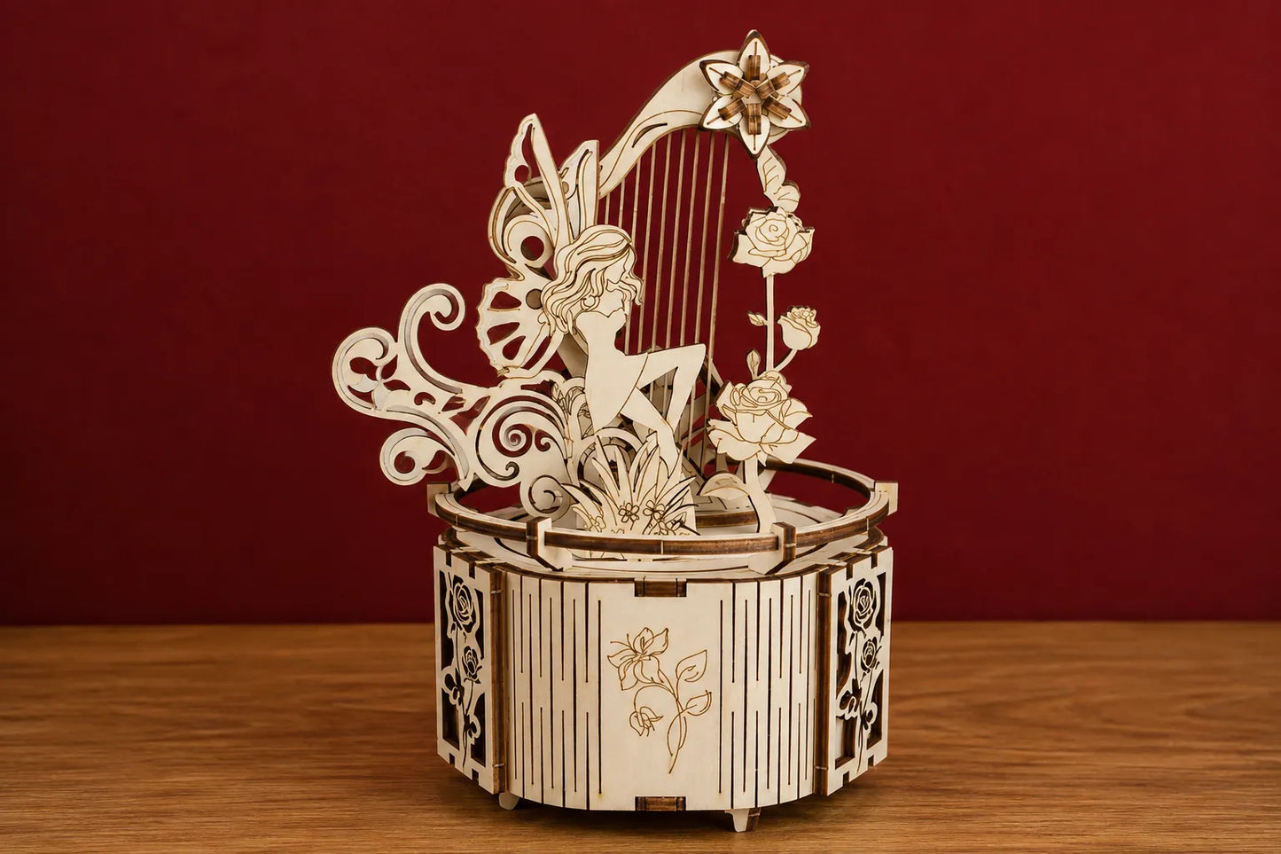 Maquette en bois - Boite à musique fée et sa harpe