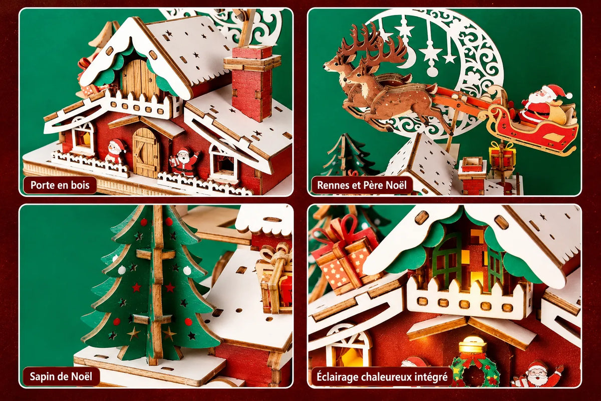 Maquette en bois - Boite à musique maison du Père Noël