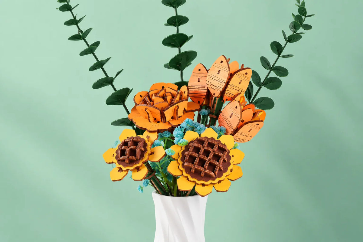 Maquette en bois - Bouquet de fleurs orange