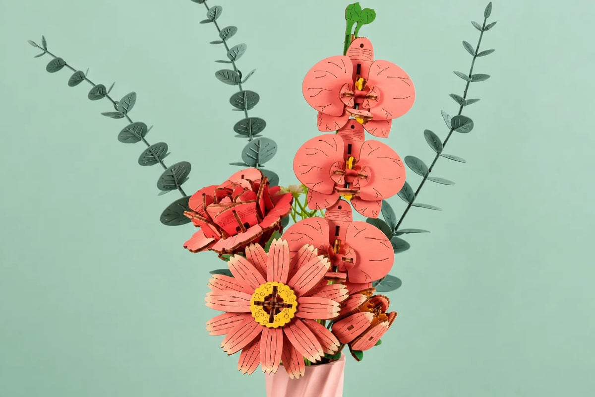 Maquette en bois -  Bouquet de fleurs roses