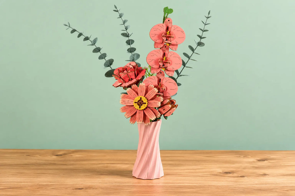 Maquette en bois -  Bouquet de fleurs roses