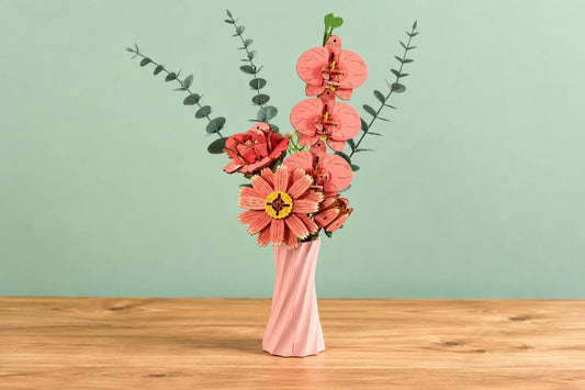Maquette en bois -  Bouquet de fleurs roses