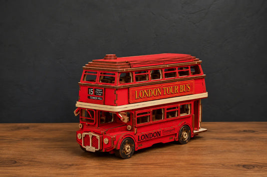 Maquette en bois - Bus londonien coloré