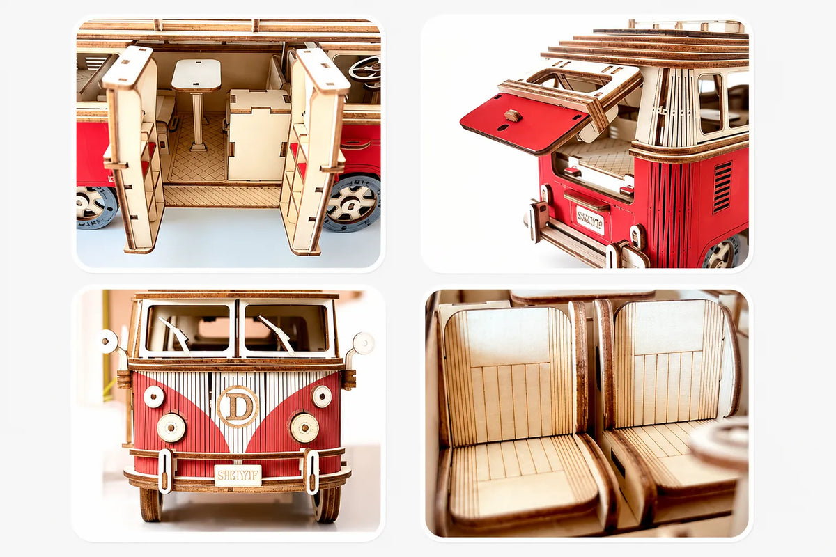 Maquette en bois - Caravane rouge