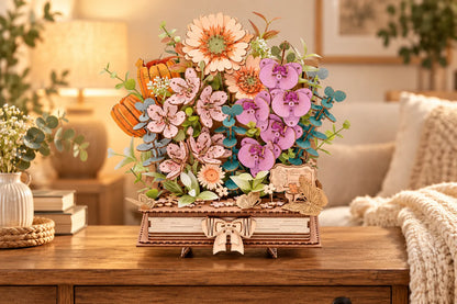 Maquette en bois - Composition florale sous cloche