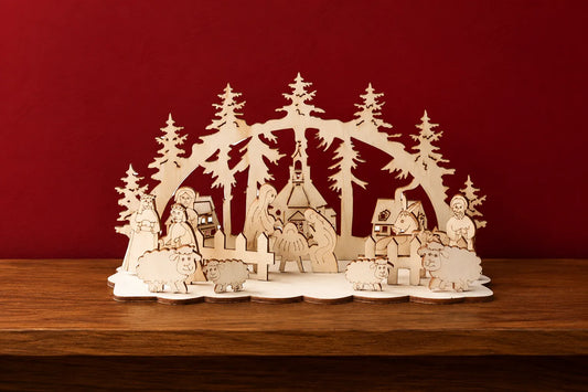 Maquette en bois - Crèche de Noël avec bergers