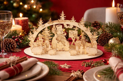 Maquette en bois - Crèche de Noël avec bonhomme de neige