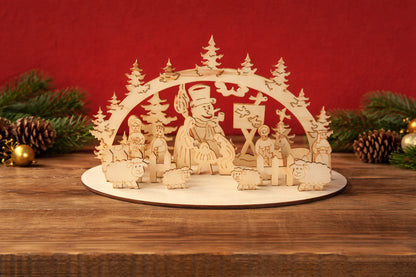 Maquette en bois - Crèche de Noël avec bonhomme de neige