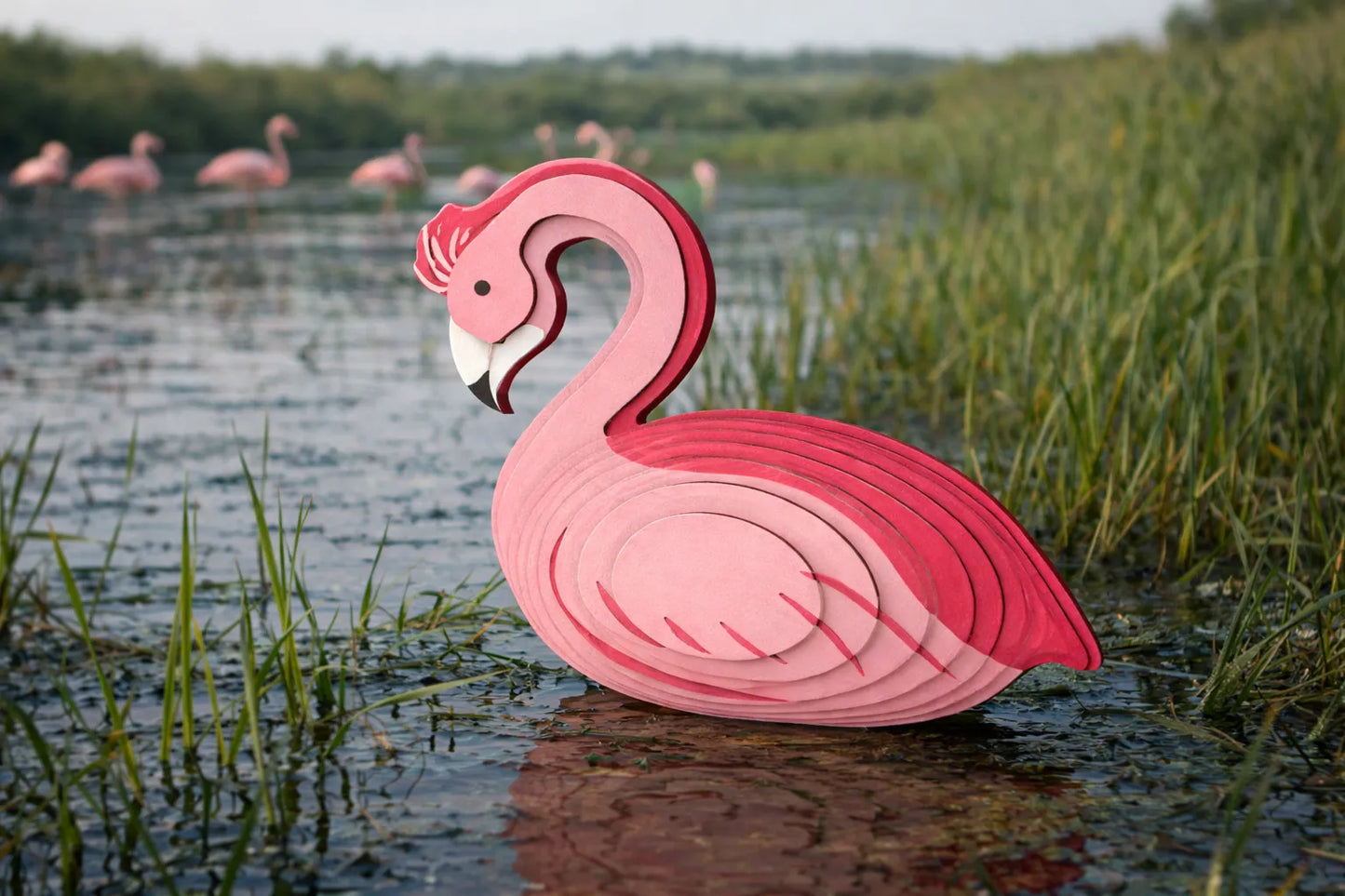 Maquette en bois - Cygne coloré magenta