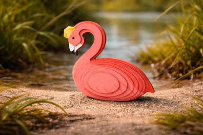Maquette en bois - Cygne coloré rouge