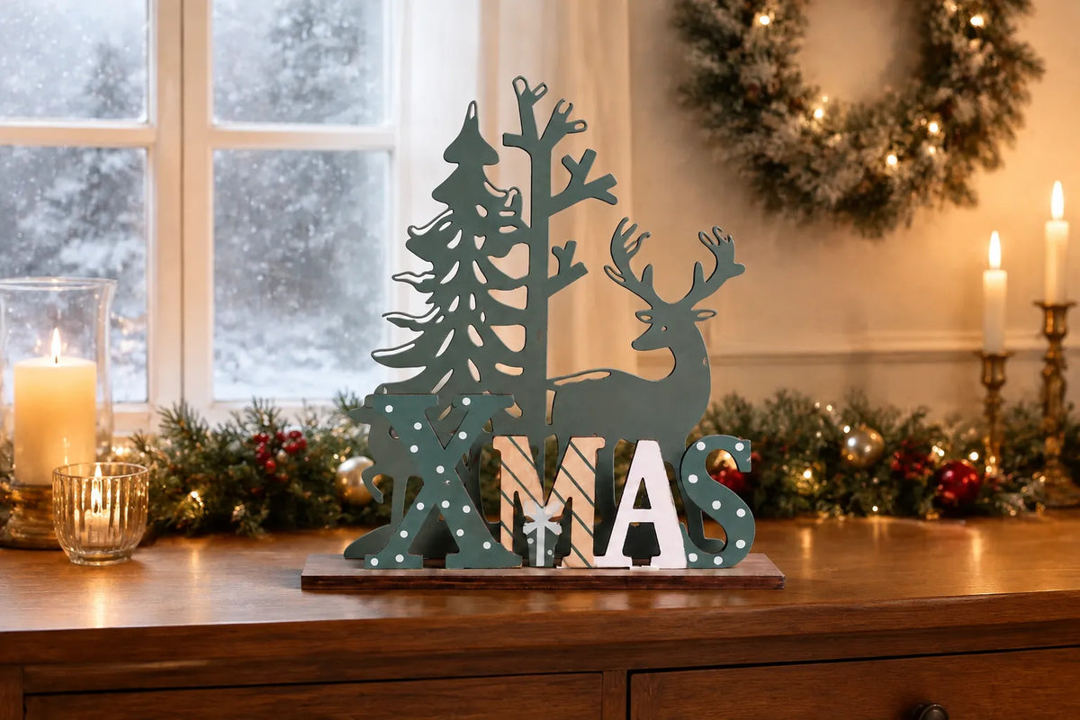 Maquette en bois - Décoration de Noël avec rennes