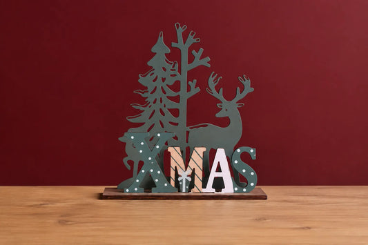 Maquette en bois - Décoration de Noël avec rennes