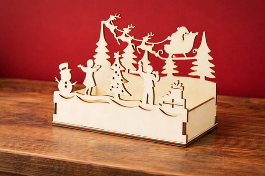 Maquette en bois - Décoration de Noël, bougeoir Père Noël