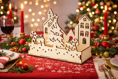 Maquette en bois - Décoration de Noël, bougeoir ville à Noël