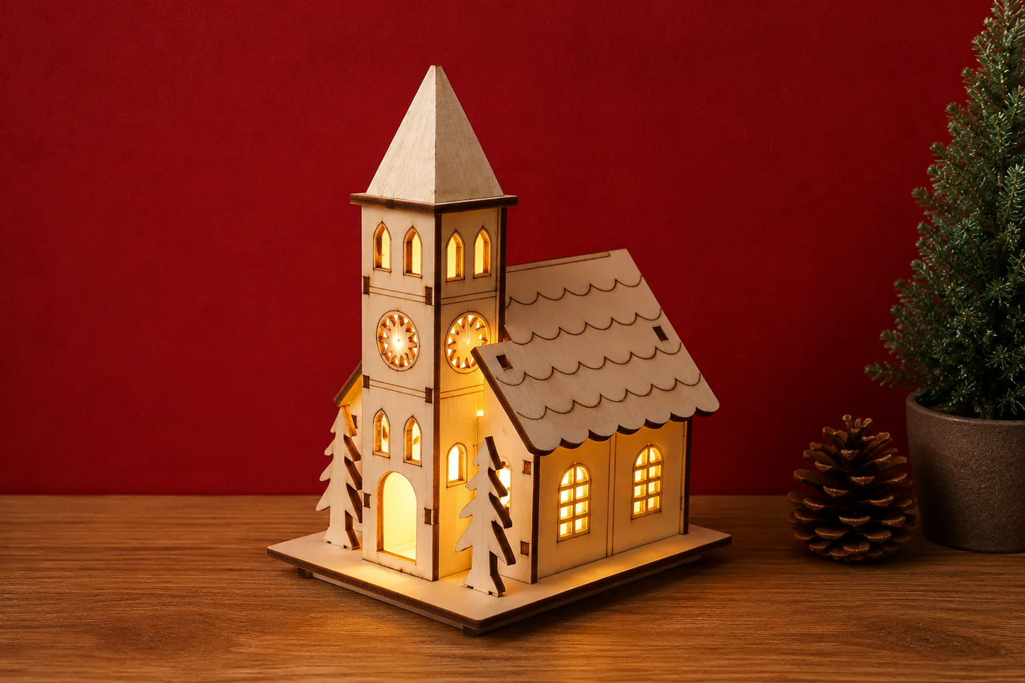 Maquette en bois - Décoration de Noël église de Noël