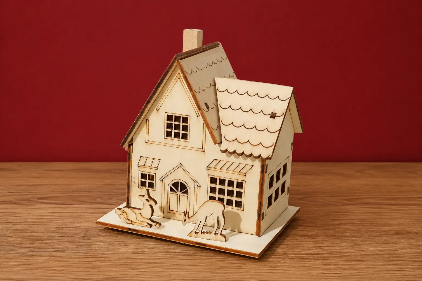 Maquette en bois - Décoration de Noël maison avec rennes