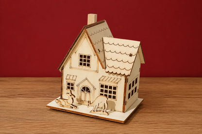 Maquette en bois - Décoration de Noël maison avec rennes