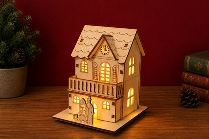 Maquette en bois - Décoration de Noël maison et famille