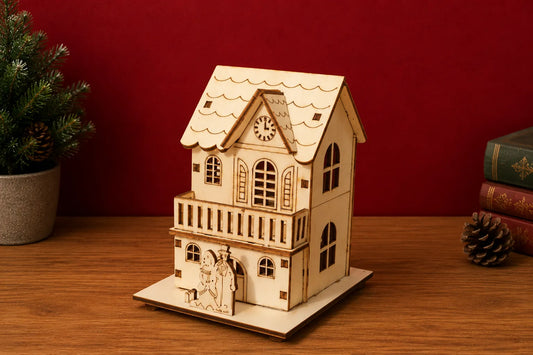 Maquette en bois - Décoration de Noël maison et famille