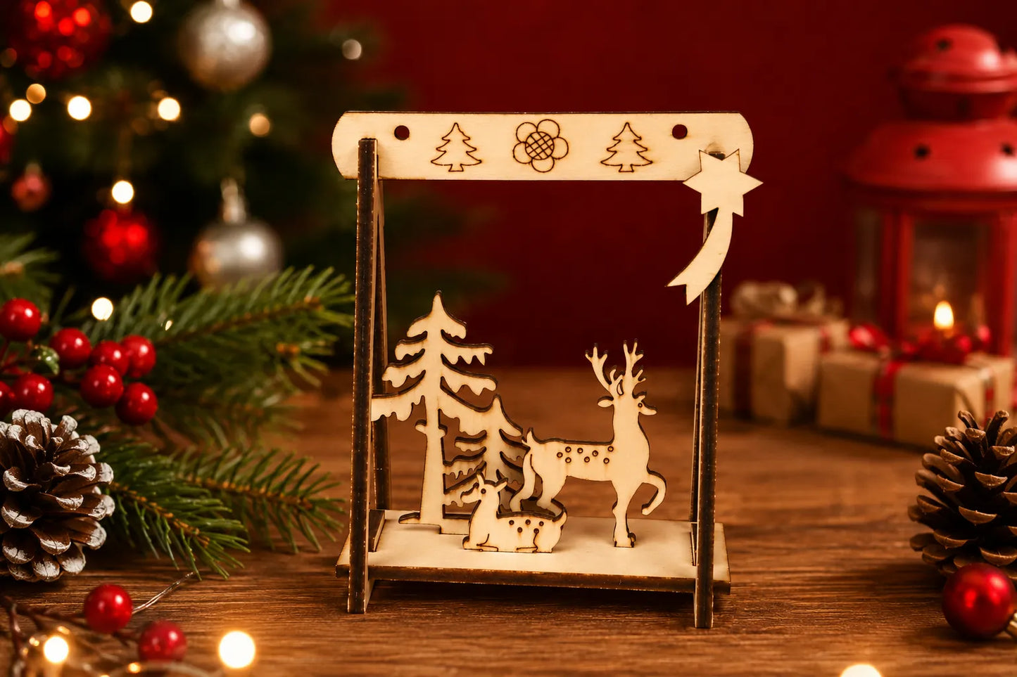 Maquette en bois - Décoration de Noël rennes x4