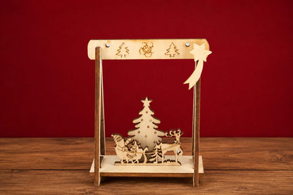 Maquette en bois - Décoration de Noël traîneau du Père Noël x4